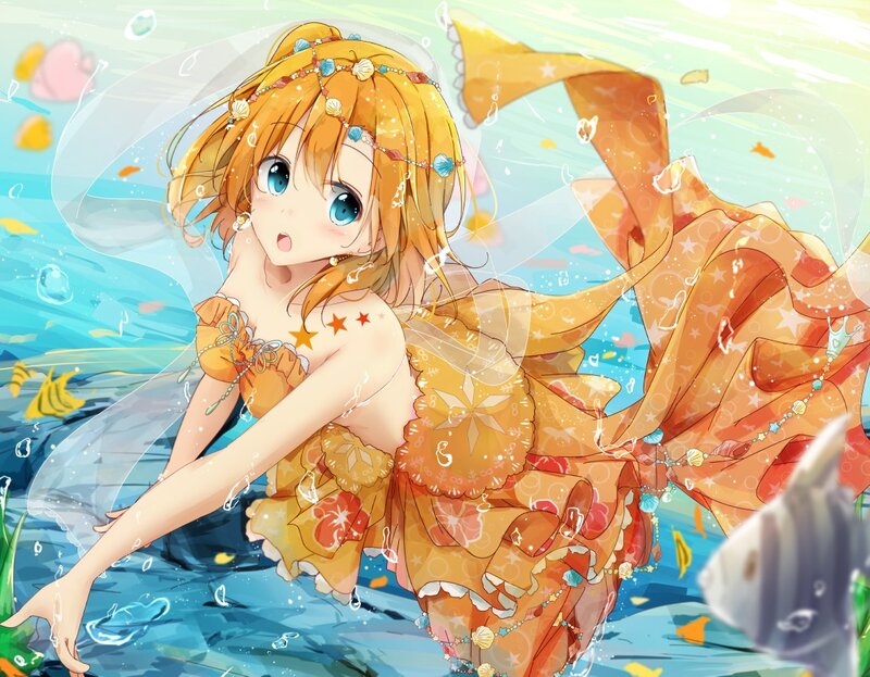 Mermaid Girl in Water — Orange