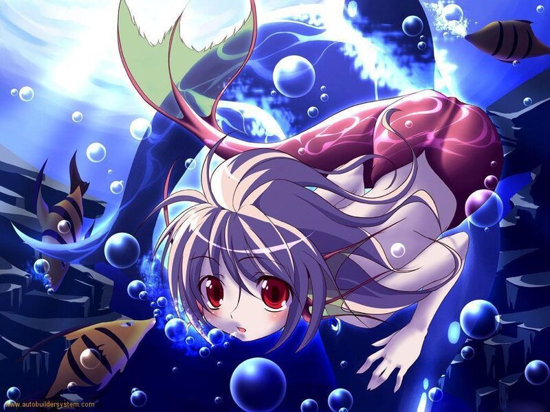 Mermaid Girl Underwater — Blue, Serene, Anime, Fish