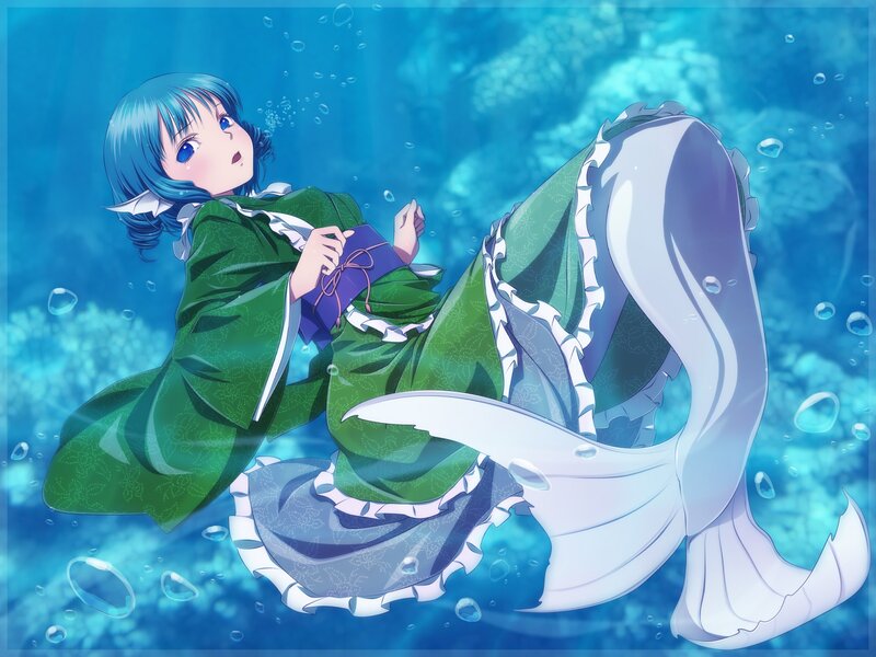 Mermaid Girl Underwater — Blue, Serene