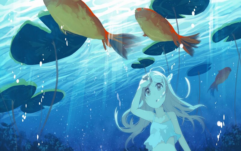 Mermaid Girl Underwater — Blue