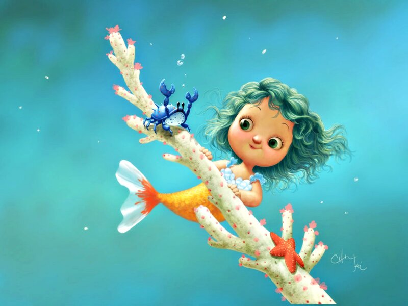Mermaid Girl with Crab