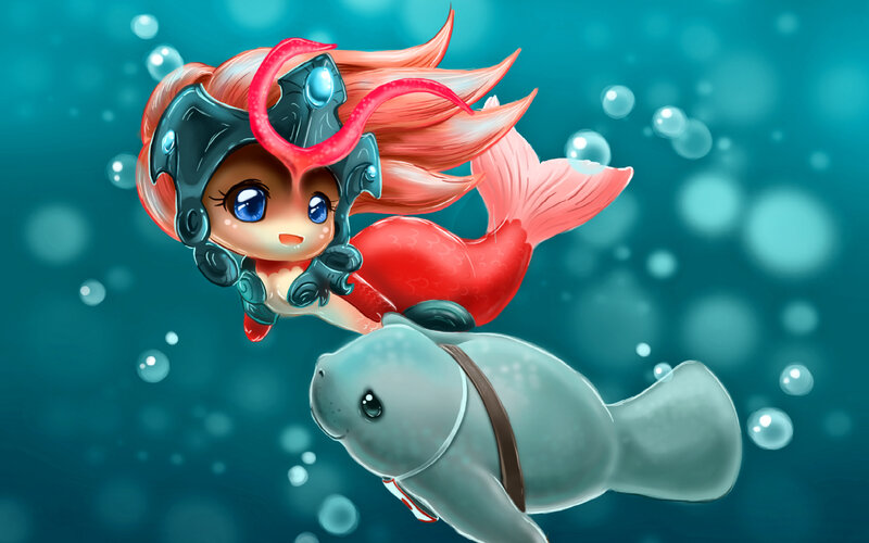 Mermaid Girl with Manatee
