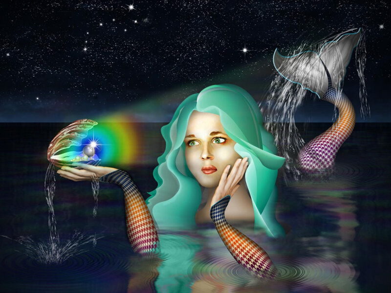 mermaid holding a glowing pearl