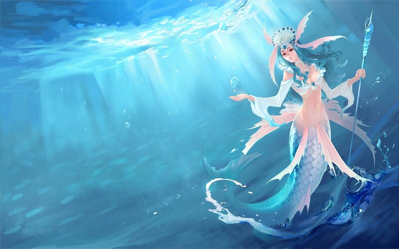 Mermaid Holding a Staff — Blue, Serene