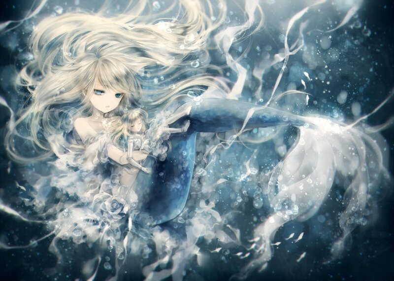 Mermaid Holding Child — Blue