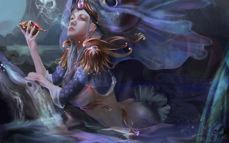 Mermaid Holding Shell — Purple