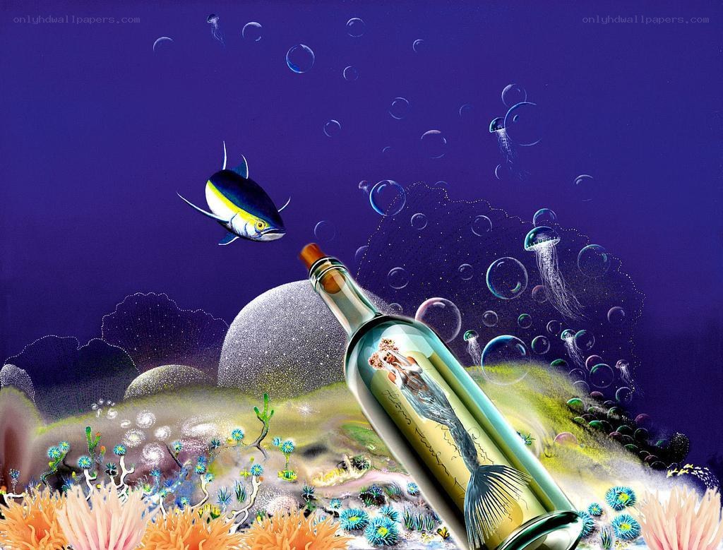 mermaid in a bottle underwater