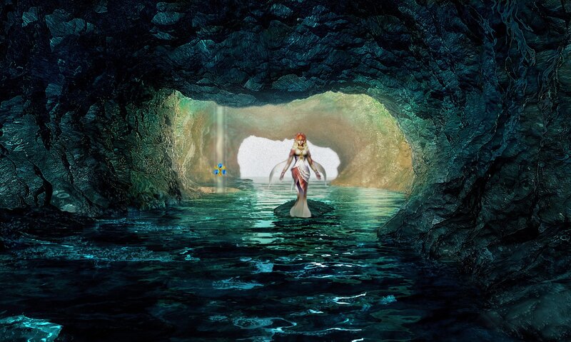 mermaid in a cave with water