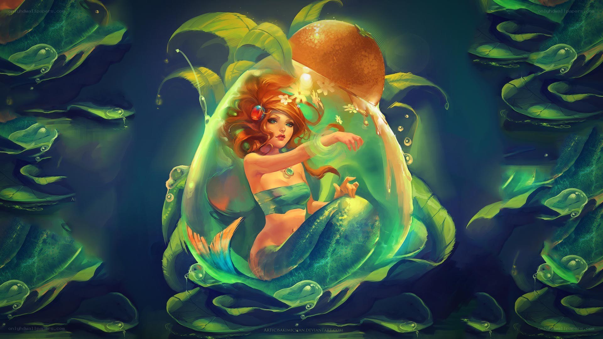 mermaid in a leafy pod