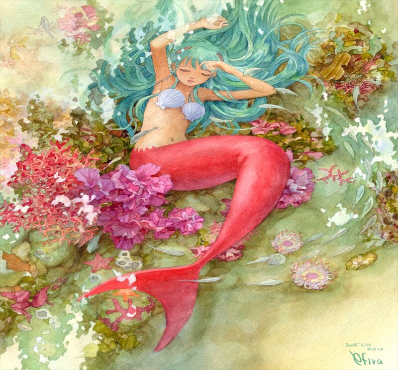 Mermaid in Coral Reef — Red, Serene