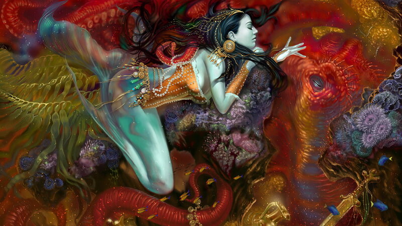 Mermaid in Coral Reef — Red