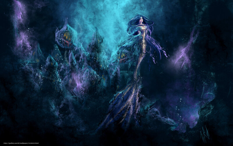 Mermaid in Dark Water — Blue, Dramatic, Night