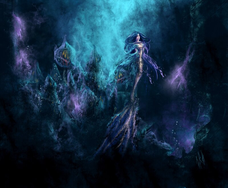 Mermaid in Dark Water — Blue, Dramatic