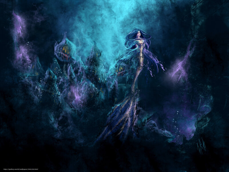Mermaid in Dark Water — Blue, Night