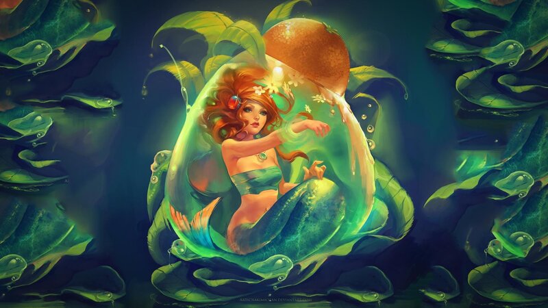 Mermaid in Leaf Pod — Green