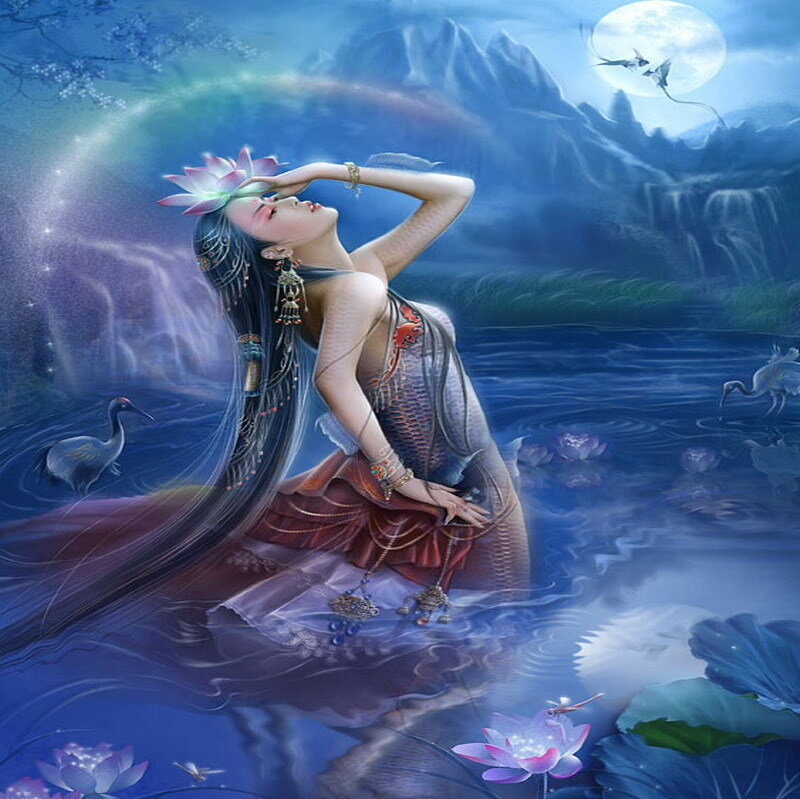 mermaid in moonlit lake