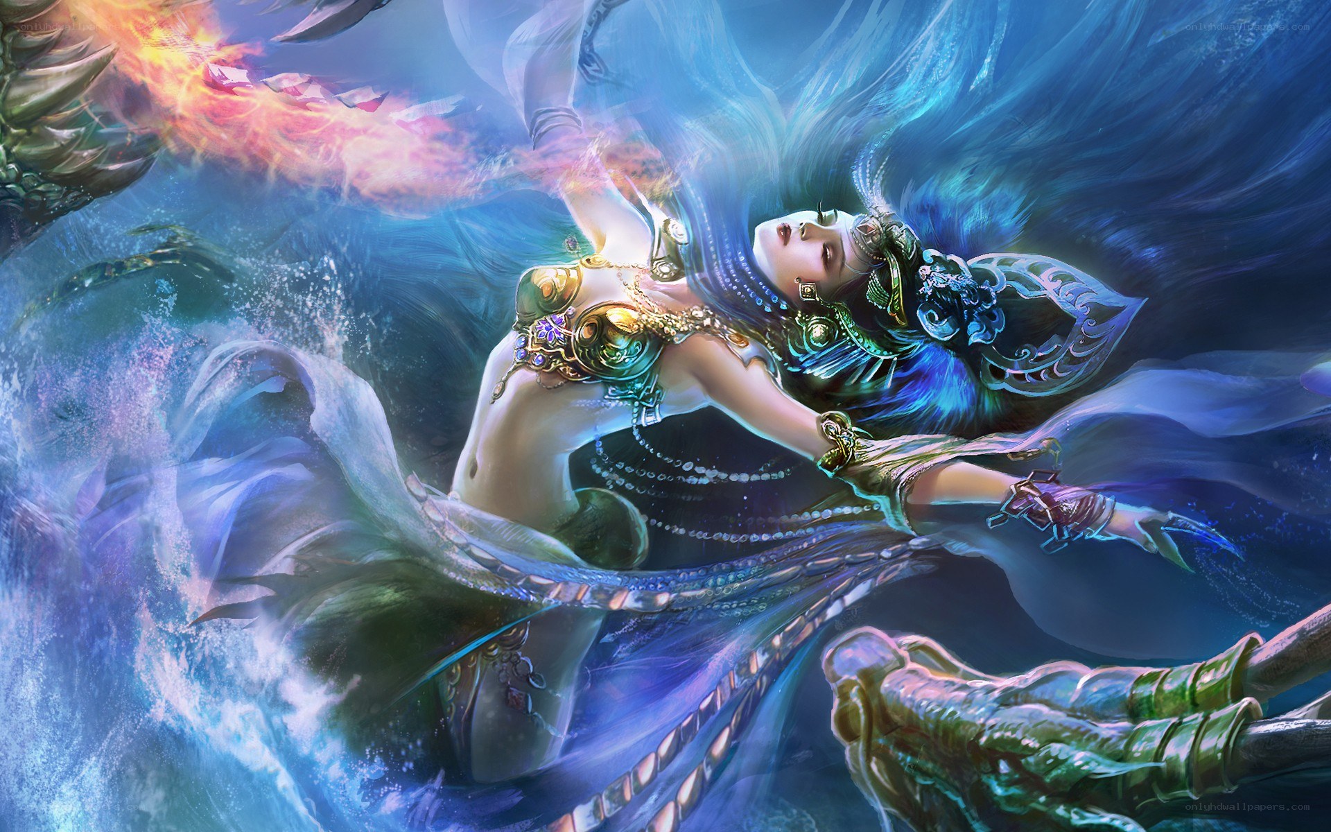 mermaid in ocean battle