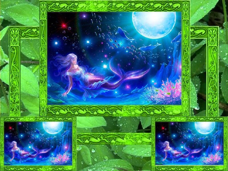 Mermaid in Ocean — Blue, Serene, Night, Digital Art