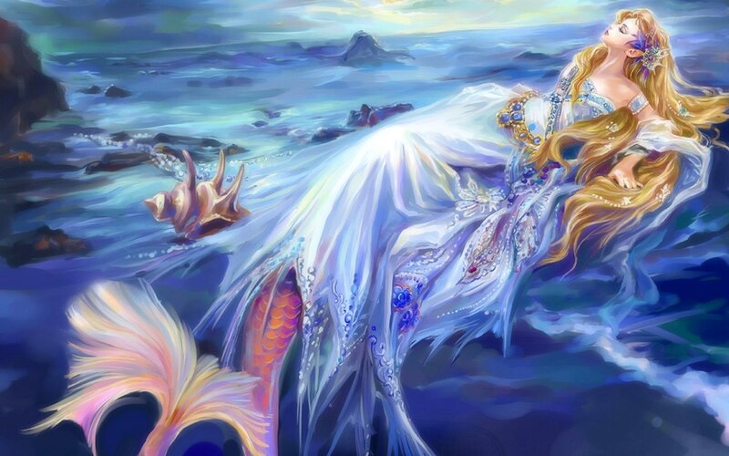 Mermaid in Ocean — Blue, Serene