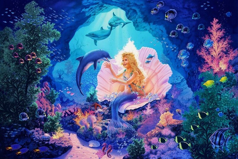 Mermaid in Seashell — Blue