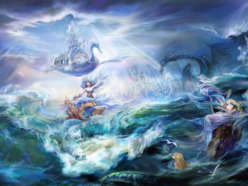 Mermaid in Stormy Sea — Blue