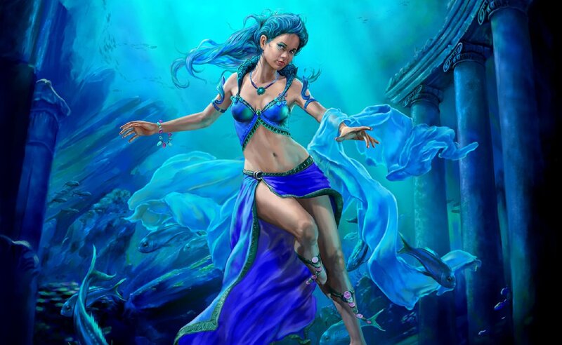 Mermaid in Underwater Ruins — Blue, Dramatic