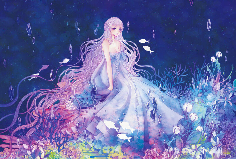 Mermaid in Underwater Scene — Blue, Serene, Night