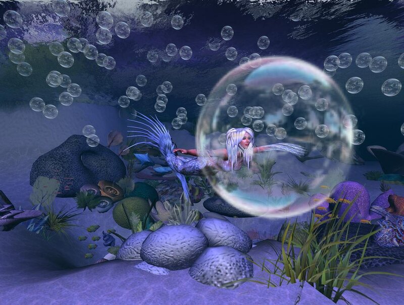 Mermaid in Underwater Scene — Purple, Serene, Night