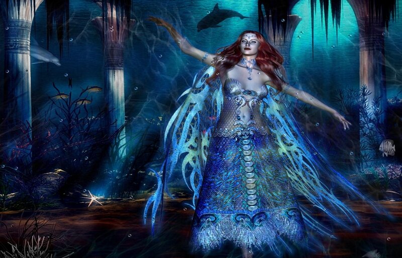 mermaid in underwater temple