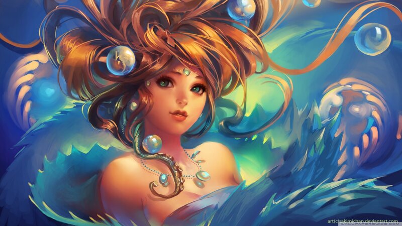 Mermaid in Water — Blue, Serene, Digital Art, Bubbles