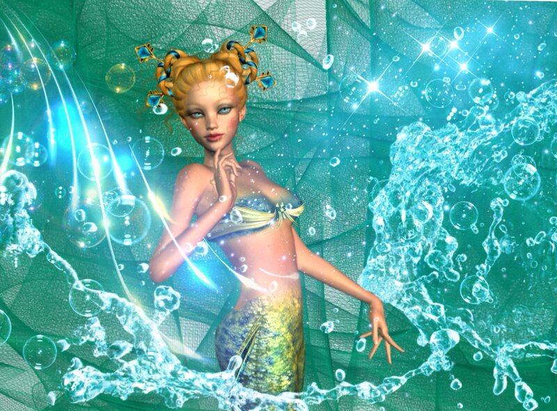 Mermaid in Water — Green, Magical