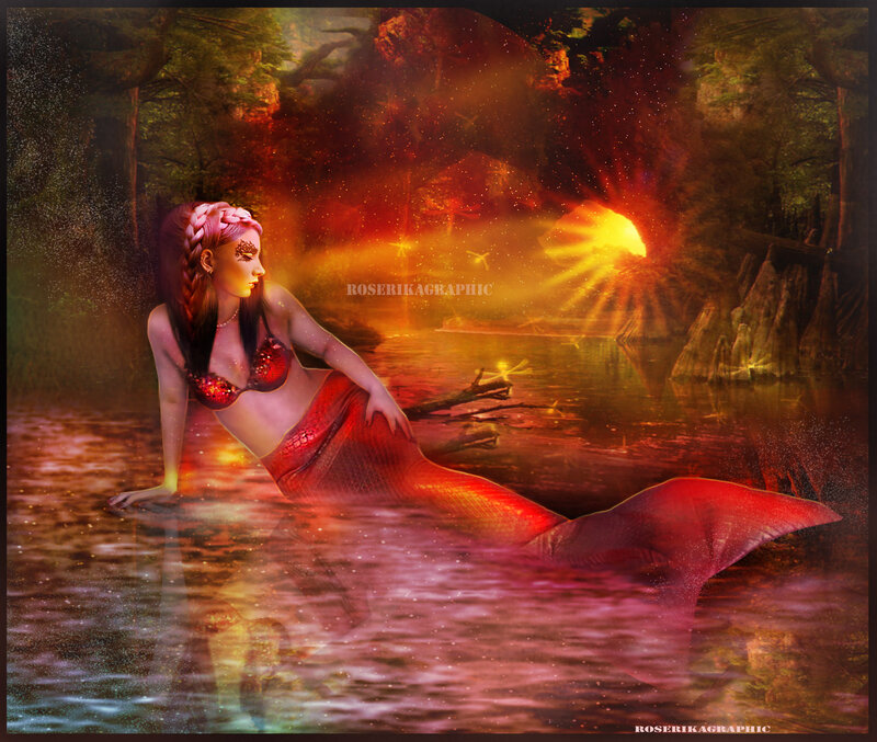 Mermaid in Water — Red