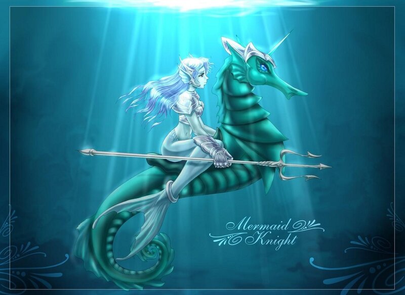 Mermaid knight on seahorse