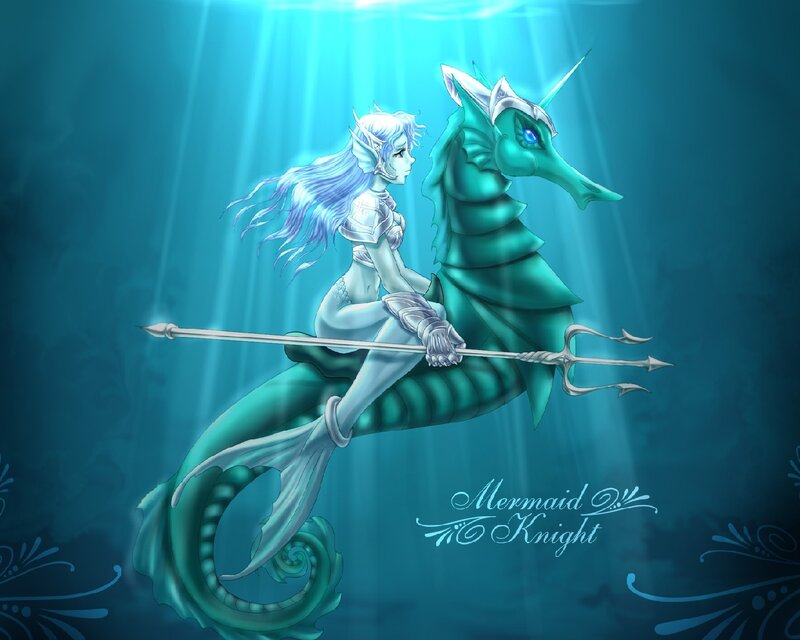 Mermaid Knight on Seahorse — Blue