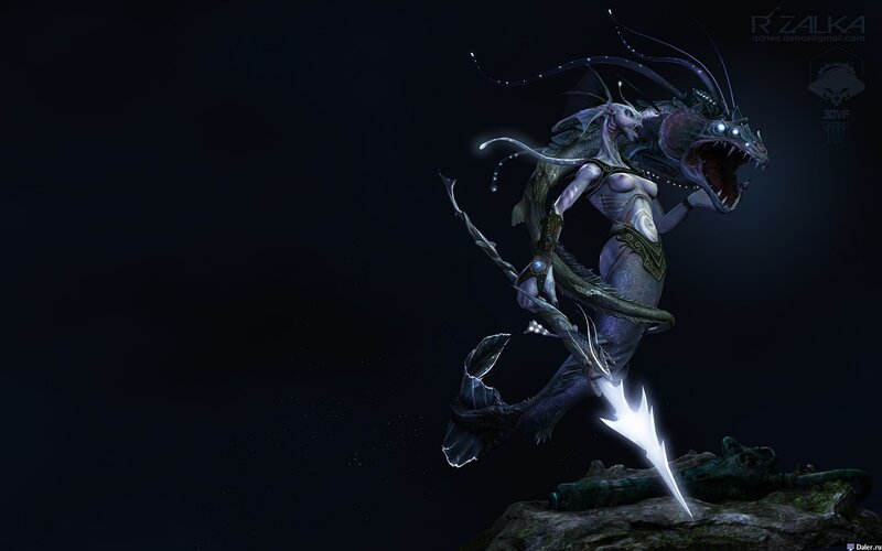 Mermaid-like Creature with Dragon — Black