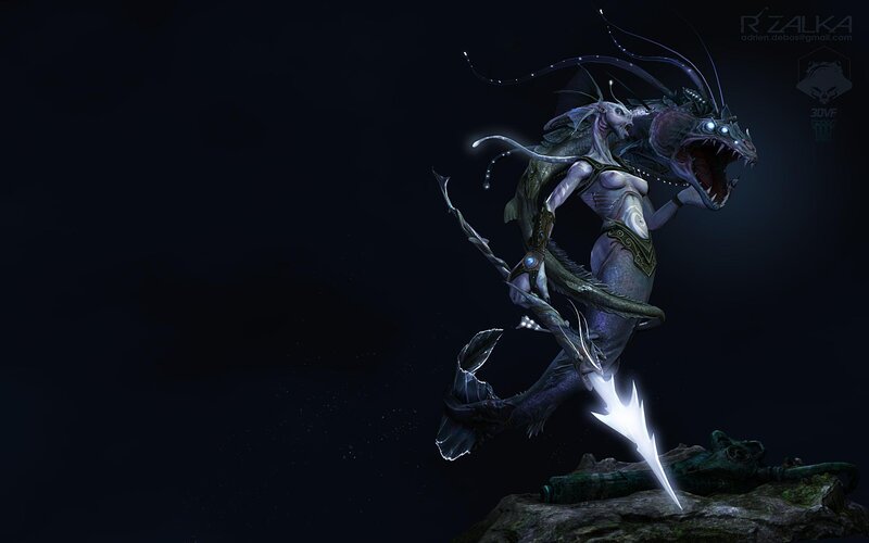 Mermaid-like Creature with Dragon