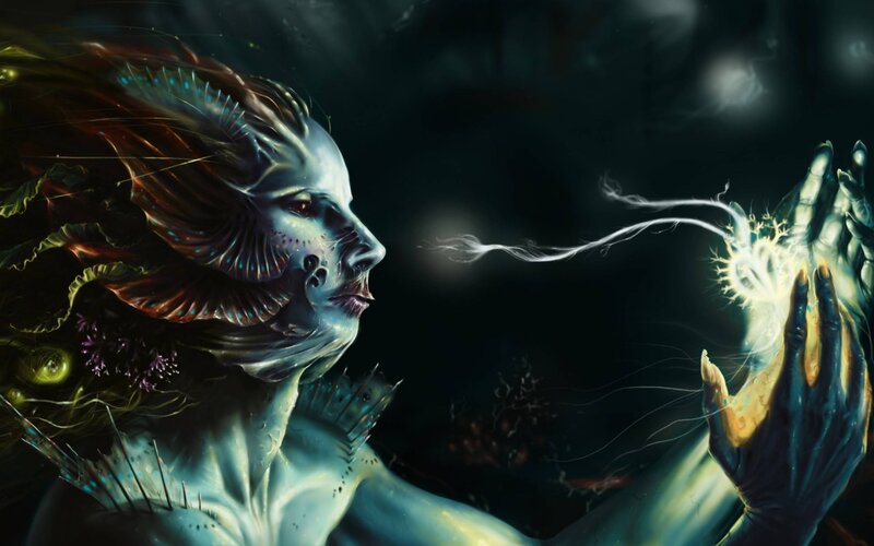 Mermaid-like Figure — Blue, Dramatic, Night