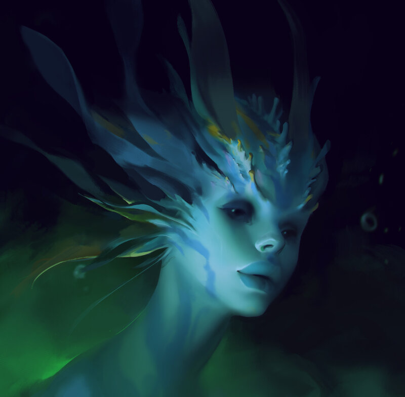 Mermaid-like Figure — Blue, Mysterious