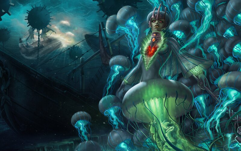 Mermaid-like Figure with Jellyfish