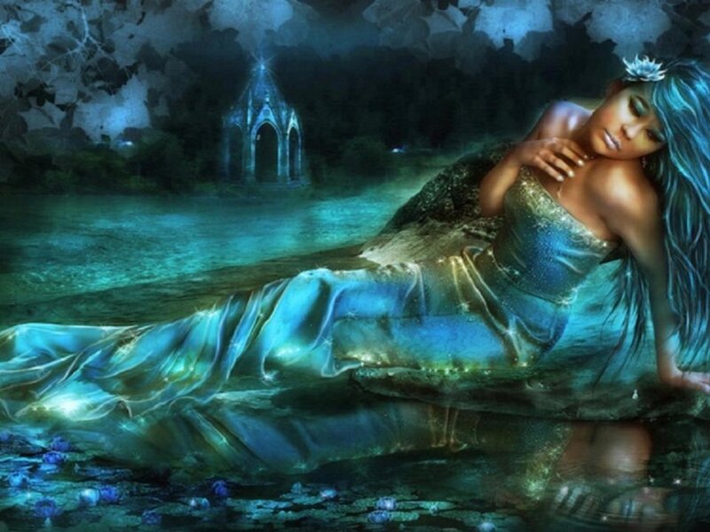 Mermaid Lying in Water — Blue