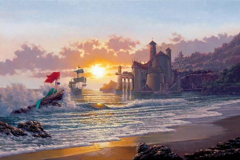 Mermaid on a Rock — Blue, Dramatic, Sunset, Painting