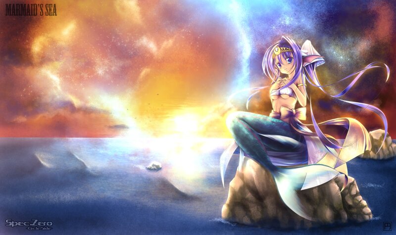 Mermaid on a Rock — Blue, Dramatic, Sunset