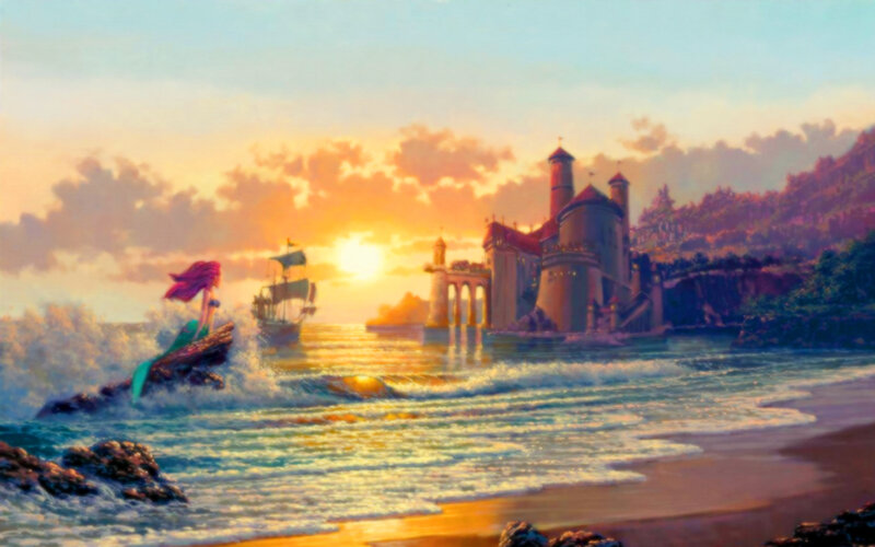 Mermaid on a Rock — Blue, Serene, Sunset