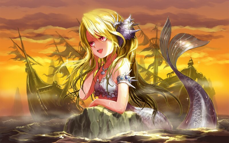 Mermaid on a Rock — Orange, Dramatic