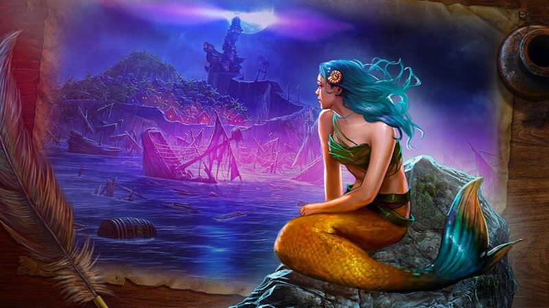 Mermaid on a Rock — Purple, Dramatic, Night