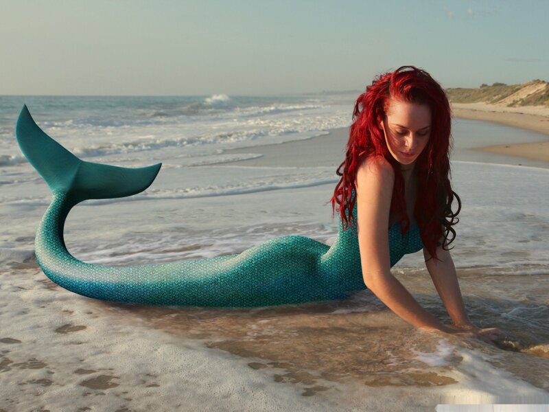Mermaid on Beach — Blue, Serene, Afternoon
