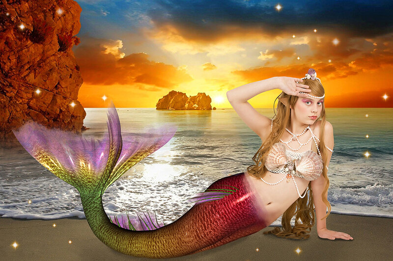 Mermaid on Beach — Orange, Dramatic