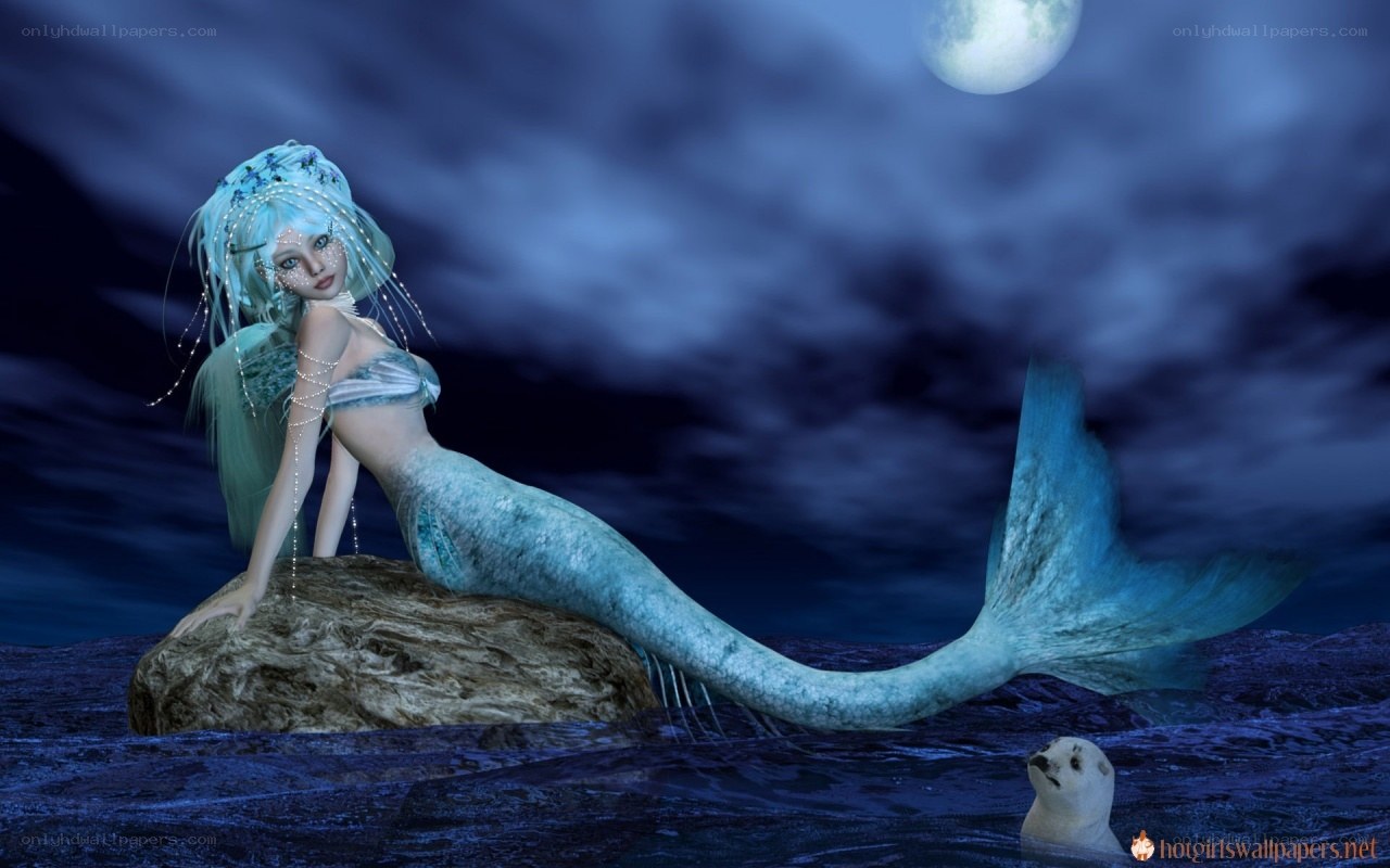 mermaid on moonlit rock