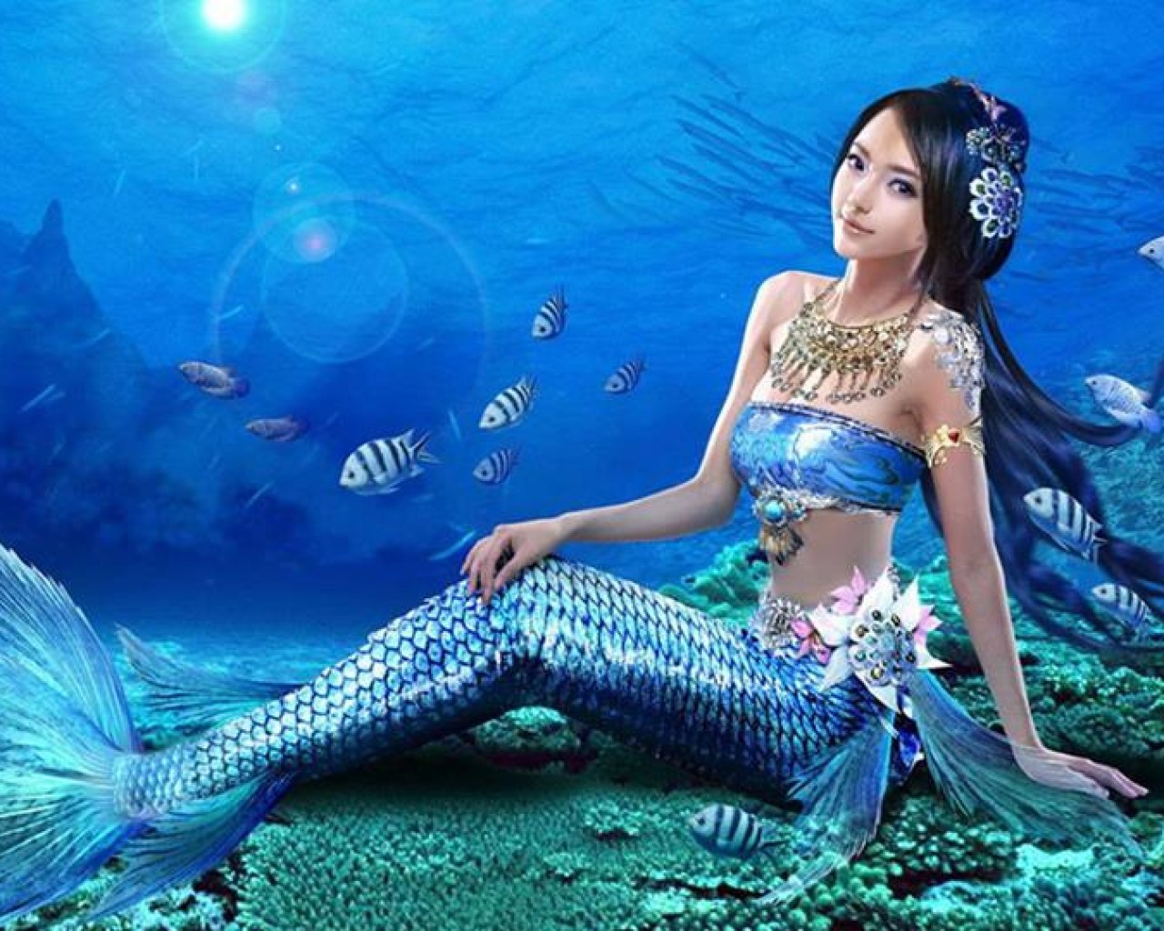 mermaid on ocean floor