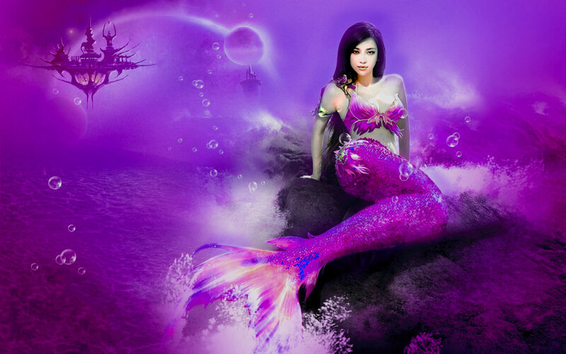 Mermaid on Rock — Purple